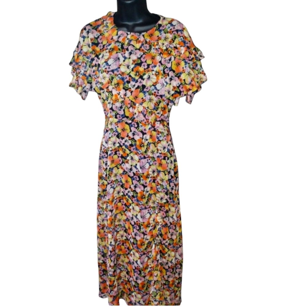 Top Shop NWT ruffled dress, size 2, multi colored floral, lined